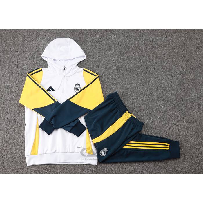 Tuta da Track di Felpa Real Madrid Bambino 2024-2025 Bianco Giallo